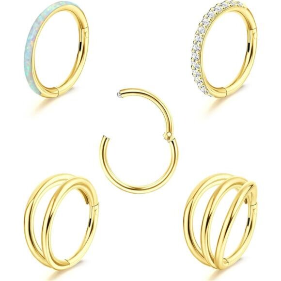5PCS Surgical Steel Nose Rings - Hinged Hoops for Septum, Daith, Cartilage - Picture 1 of 7